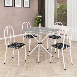 Conjunto De Mesa Tubular 70x70cm Com Tampo Em Granito Topázio Com 4 Cadeiras Analy 048