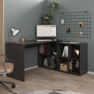 Escrivaninha Em L Mesa Office 8 Nichos Nero Ii Preto