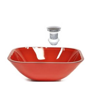 Cuba De Vidro Quadrada 35cm + Valvula Click Vermelho Ferrari