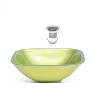 Cuba De Vidro Quadrada 35cm + Valvula Click Verde Oliva