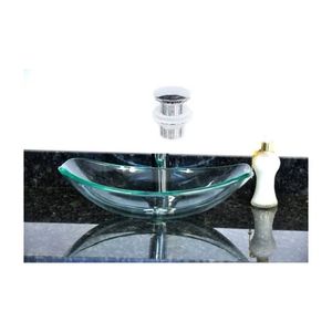 Cuba De Vidro Oval Chanfrada 46cm + Valvula Click Incolor