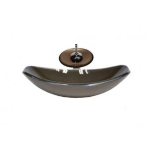Cuba De Vidro Oval Chanfrada 46cm Com Válvula Torneira Cascata Jateada