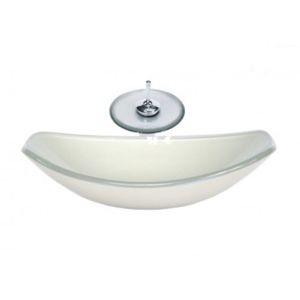 Cuba De Vidro Oval Chanfrada 46cm Com Válvula Torneira Casacata Prata
