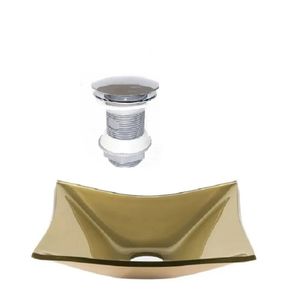 Cuba De Vidro Retangular 39cm + Valvula Click Champanhe