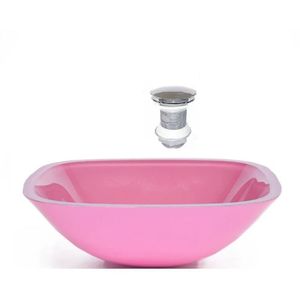 Cuba De Vidro Quadrada 35cm + Valvula Click Rosa