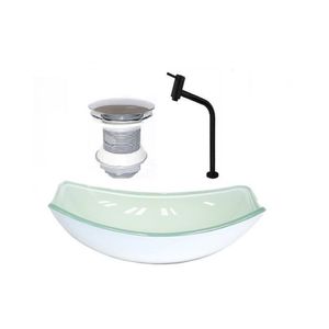 Cuba De Vidro Oval Chanfrada 51cm + Valvula + Torneira Branco