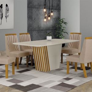 Conjunto Sala De Jantar Com 06 Cadeiras 180cm Liz Off Freijó Palha