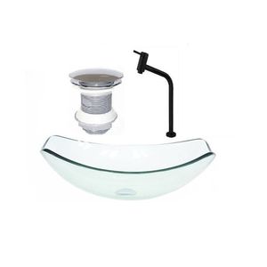 Cuba De Vidro Oval Chanfrada 51cm Jateado + Valvula + Torneira Jateada