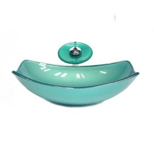 Cuba De Vidro Oval Chanfrada 51cm + Valvula + Torneira Cascata Verde