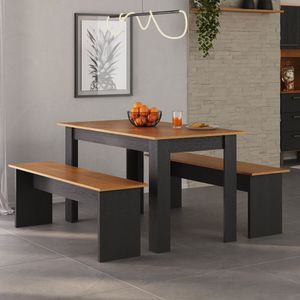 Conjunto Sala De Jantar 1 Mesa 135cm 2 Bancos Primor Cinamomo Preto Catedral