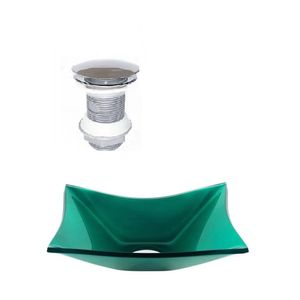 Cuba De Vidro Retangular 39cm + Valvula Click Verde
