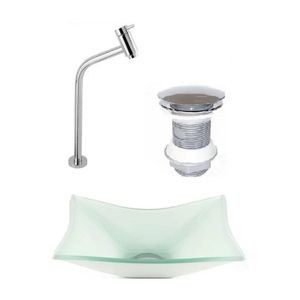 Cuba De Vidro Retangular 39cm + Valvula Click + Torneira Branco