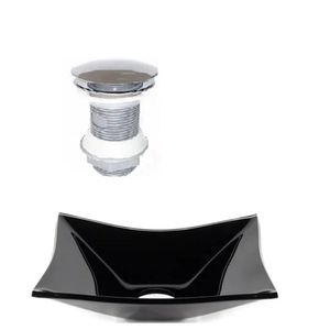 Cuba De Vidro Retangular 39cm + Valvula Click Preto