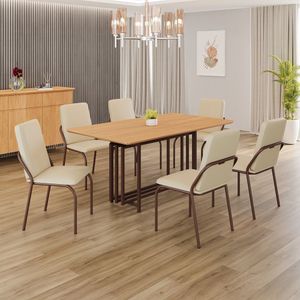 Conjunto Sala De Jantar Mesa 160x90cm Base Pérola Tampo Mdf Malibu Creme - Marrom