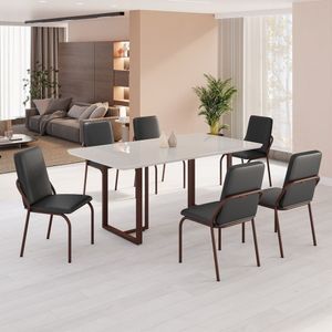Conjunto Sala De Jantar Mesa 160x90cm Base Lunna Tampo Mdf Com Vidro Malibu Preto Liso - Marrom