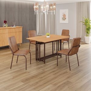 Conjunto Sala De Jantar Mesa 120x90cm Base Pérola Tampo Mdf Malibu Marrom