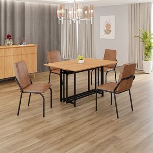 Conjunto Sala De Jantar Mesa 120x90cm Base Pérola Tampo Mdf Malibu Marrom - Preto