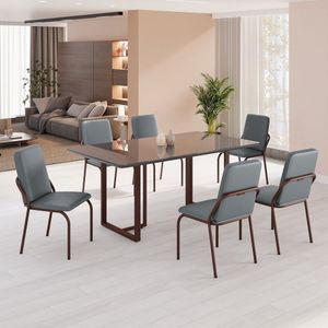 Conjunto Sala De Jantar Mesa 160x90cm Base Lunna Tampo Mdf Laca Com Vidro Malibu Grafite Marrom