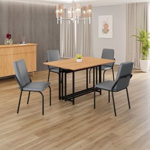 Conjunto Sala De Jantar Mesa 120x90cm Base Pérola Tampo Mdf Malibu Grafite - Preto