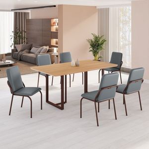 Conjunto Sala De Jantar Mesa 160x90cm Base Lunna Tampo Mdf Malibu Grafite Marrom