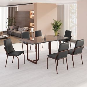 Conjunto Sala De Jantar Mesa 160x90cm Base Lunna Tampo Mdf Laca Com Vidro Malibu Preto Marrom