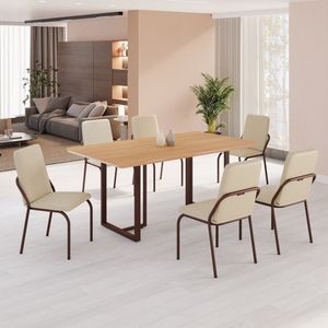 Conjunto Sala De Jantar Mesa 160x90cm Base Lunna Tampo Mdf Malibu Creme Marrom