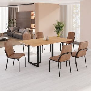 Conjunto Sala De Jantar Mesa 160x90cm Base Lunna Tampo Mdf Malibu Marrom Preto