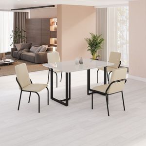 Conjunto Sala De Jantar Mesa 120x90cm Base Lunna Tampo Mdf Laca Com Vidro Malibu Creme Preto