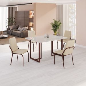 Conjunto Sala De Jantar Mesa 120x90cm Base Lunna Tampo Mdf Laca Com Vidro Malibu Creme Marrom