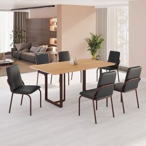 Conjunto Sala De Jantar Mesa 160x90cm Base Lunna Tampo Mdf Malibu Preto Marrom