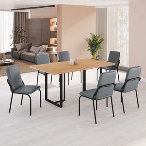 Conjunto Sala De Jantar Mesa 160x90cm Base Lunna Tampo Mdf Malibu Grafite Preto