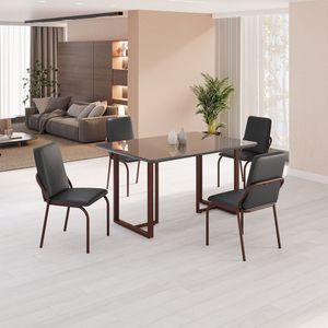 Conjunto Sala De Jantar Mesa 120x90cm Base Lunna Tampo Mdf Com Vidro Malibu Preto Marrom
