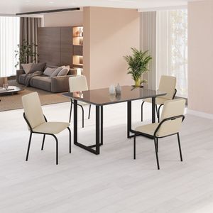 Conjunto Sala De Jantar Mesa 120x90cm Base Lunna Tampo Mdf Com Vidro Malibu Creme Preto