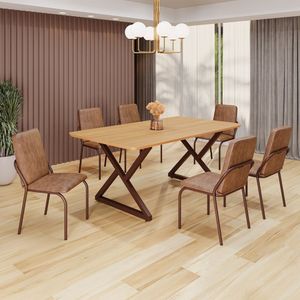 Conjunto Sala De Jantar Mesa 160x90cm Base Império Tampo Mdf Malibu Marrom