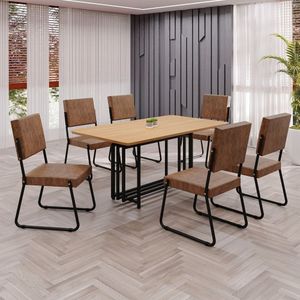 Conjunto Sala De Jantar Mesa 160x90cm Base Pérola Tampo Mdf Napoli Marrom - Preto