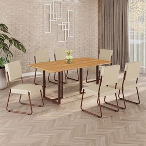 Conjunto Sala De Jantar Mesa 160x90cm Base Lunna Tampo Mdf Napoli Creme - Marrom