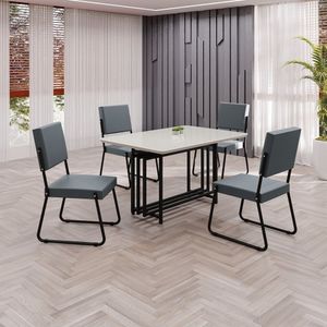 Conjunto Sala De Jantar Mesa 120x90cm Base Pérola Tampo Mdf Laca Com Vidro Napoli Grafite - Preto