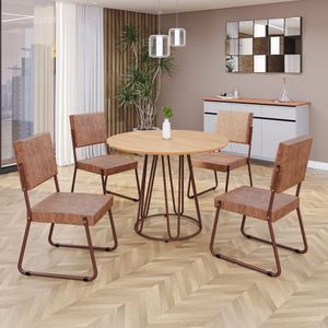 Conjunto Sala De Jantar Mesa Redonda 100cm Base Omega Tampo Mdf Napoli Marrom