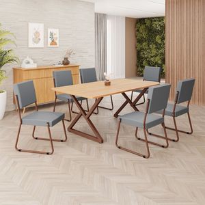 Conjunto Sala De Jantar Mesa 160x90cm Base Império Tampo Mdf Napoli Grafite - Marrom