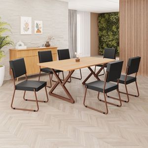 Conjunto Sala De Jantar Mesa 160x90cm Base Império Tampo Mdf Napoli Preto - Marrom