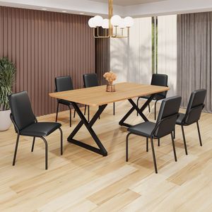 Conjunto Sala De Jantar Mesa 160x90cm Base Império Tampo Mdf Malibu Preto