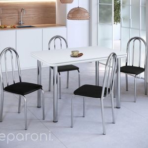Conjunto Sala De Jantar Mesa Com 4 Cadeiras Cromado-Branco Preto