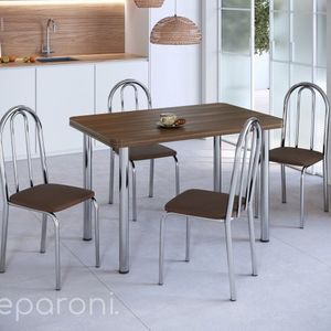 Conjunto Sala De Jantar Mesa Com 4 Cadeiras Cromado-nogueira Preto