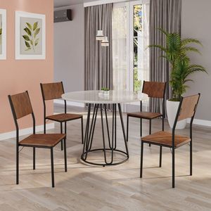 Conjunto Sala De Jantar Mesa Redonda 100cm Base Omega Tampo Mdf Laca Com Vidro Florença Marrom - Preto