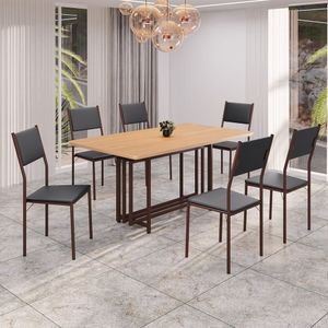Conjunto Sala De Jantar Mesa 160x90cm Base Pérola Tampo Mdf Florença Preto - Marrom