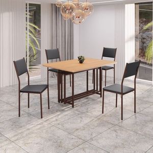 Conjunto Sala De Jantar Mesa 120cm X 90cm Base Pérola Tampo Mdf Florença Preto - Marrom