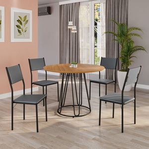 Conjunto Sala De Jantar Mesa Redonda 100cm Base Omega Tampo Mdf Florença Grafite - Preto