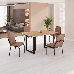 Conjunto Sala De Jantar Mesa 120x90cm Base Lunna Tampo Mdf Malibu Marrom Preto