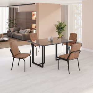 Conjunto Sala De Jantar Mesa 120x90cm Base Lunna Tampo Mdf Com Vidro Malibu Marrom Preto