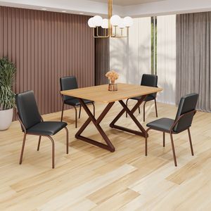 Conjunto Sala De Jantar Mesa 120x90cm Base Império Tampo Mdf Malibu Preto - Marrom